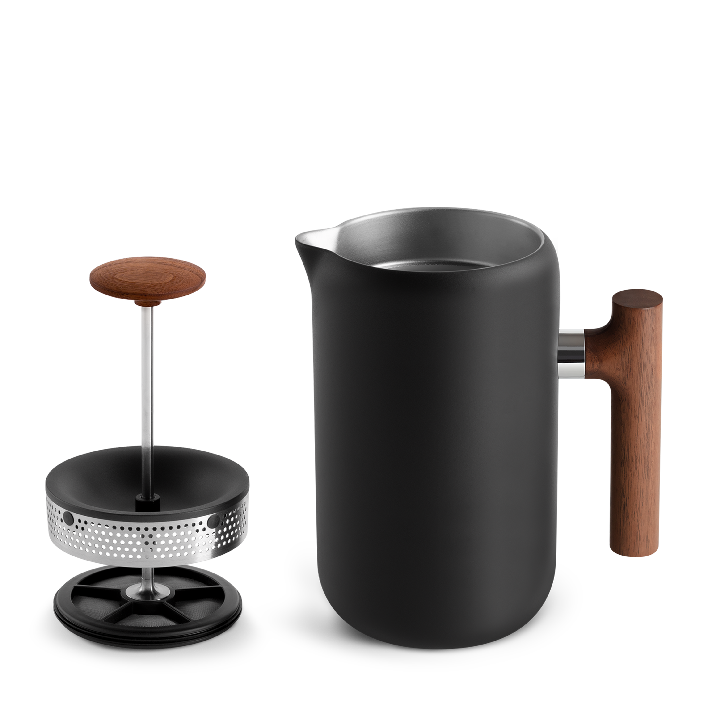 Fellow Clara French Press - 24oz - Matte Black & Walnut Handle