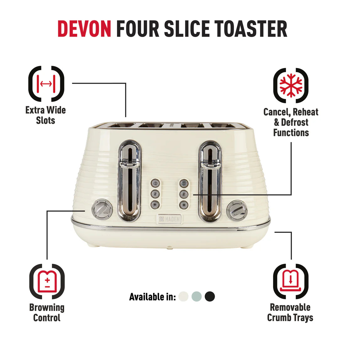 Haden Devon 4 Slice Toaster Cream