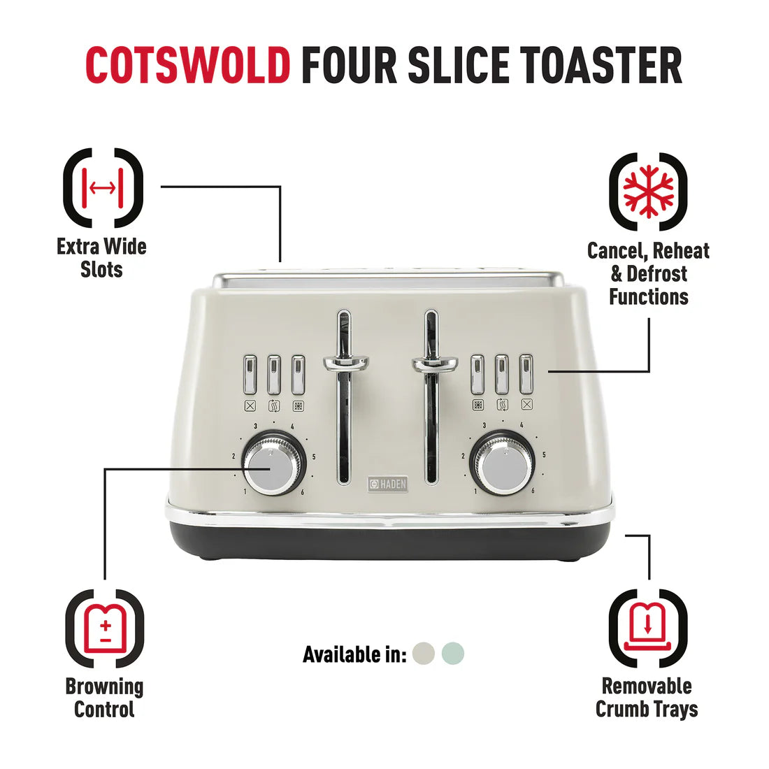 Haden Cotswold 4 Slice Toaster - Putty