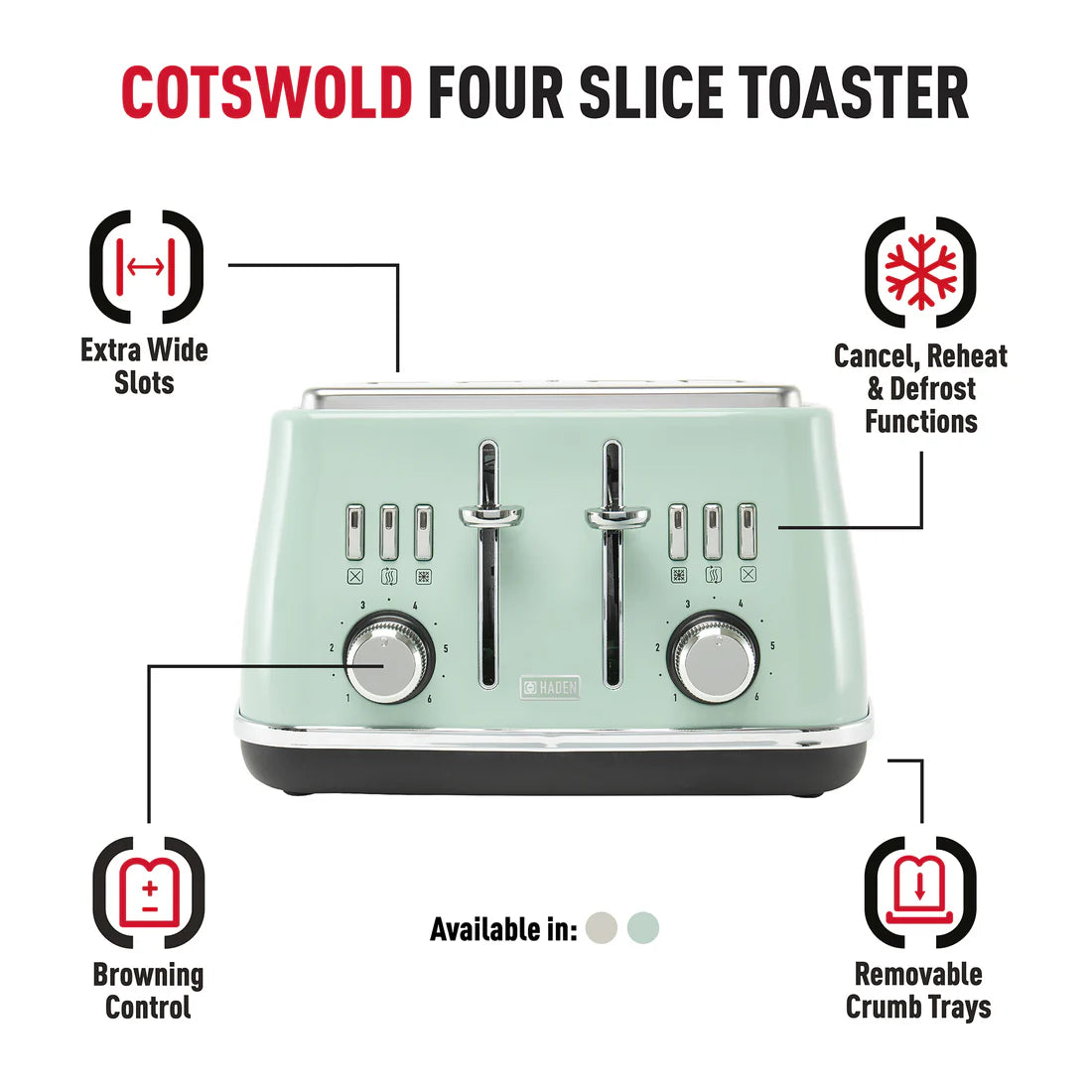 Haden Cotswold 4 Slice Toaster - Sage