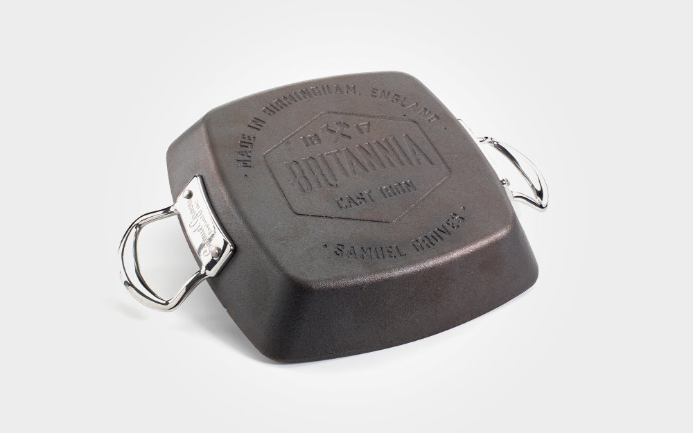 Samuel Groves 26cm Britannia cast iron square griddle, with side handles