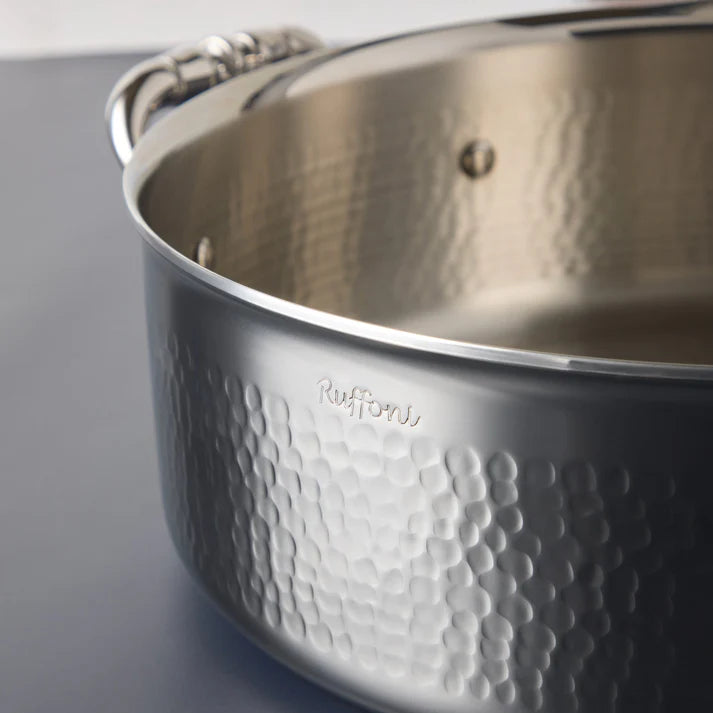 Ruffoni Opus Prima 26cm / 4.7L Covered Braiser – Hand-Hammered Stainless Steel with Garlic & Pepper