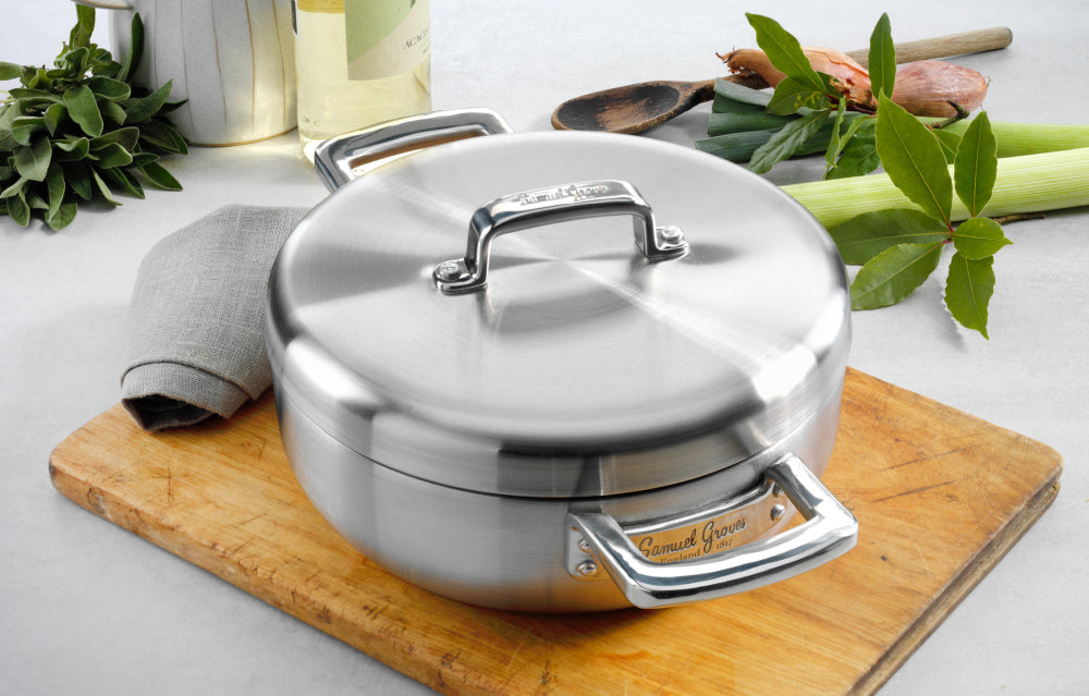 Samuel Groves Urban Stainless Steel Triply Chefs Pan with Domed Lid