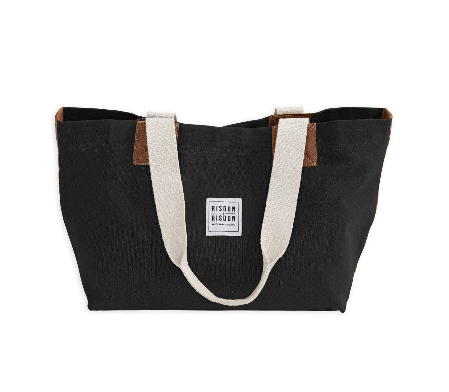 risdon and risdon canvas and leather market bag made in england uk shopper black