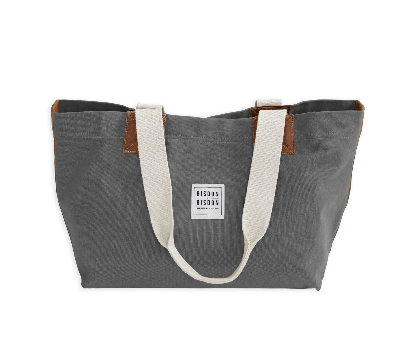 risdon and risdon canvas and leather market bag made in england uk shopper grey