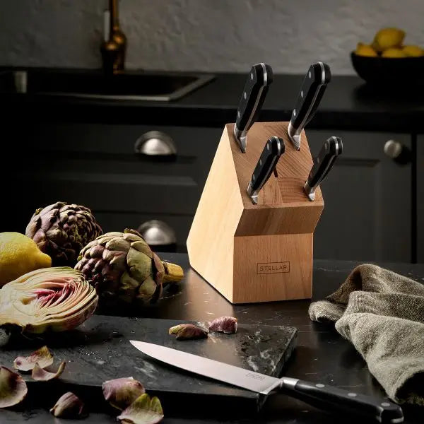 Stellar Sabatier IS, 5 Piece Knife Block Set, Wood