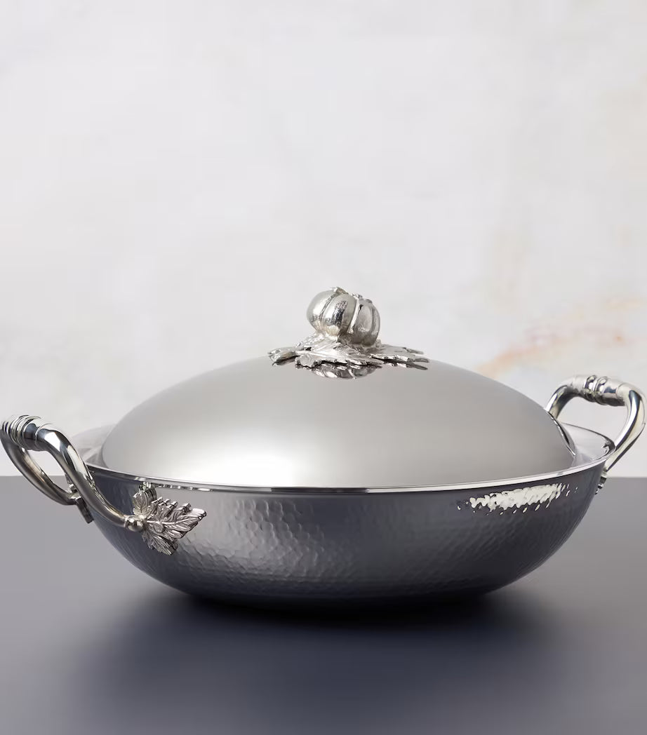 Ruffoni Opus Prima 30cm / 4.5L Covered Bowl Pan – Hammered Stainless Steel with Vegetable Finial