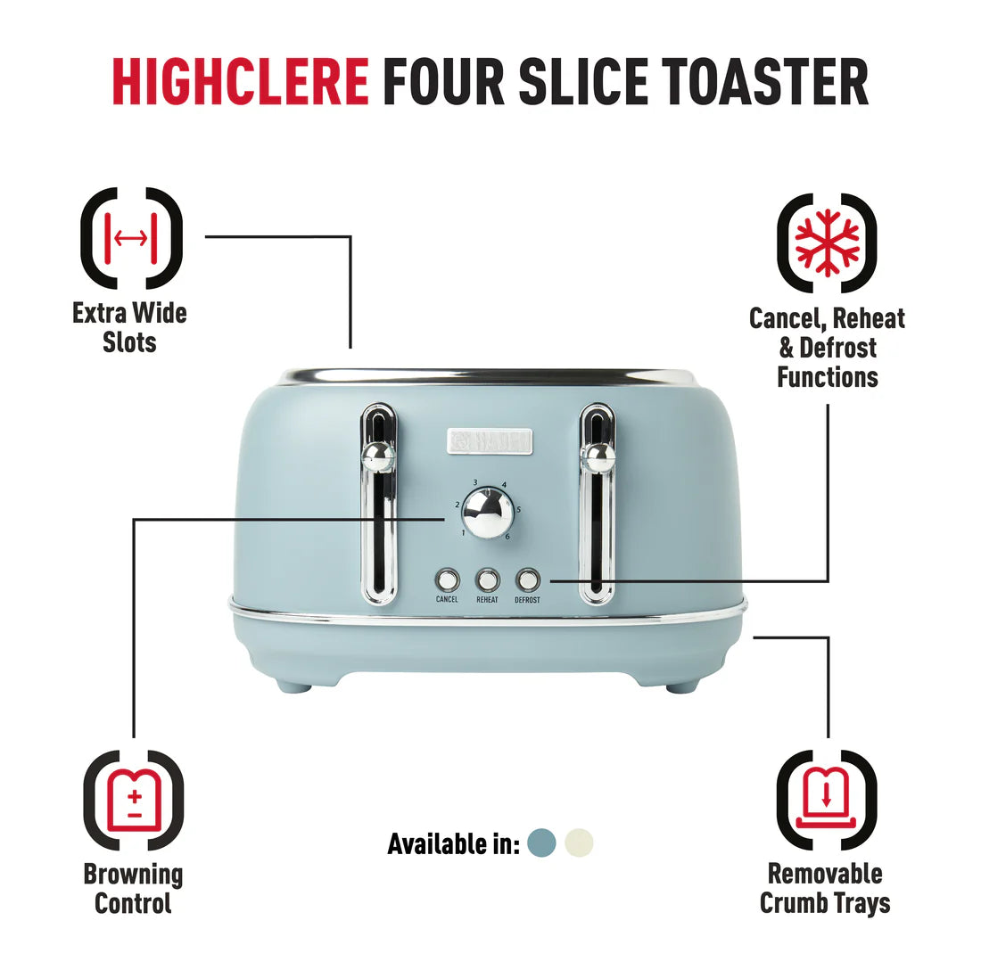 Haden Highclere Blue 4 Slice Toaster