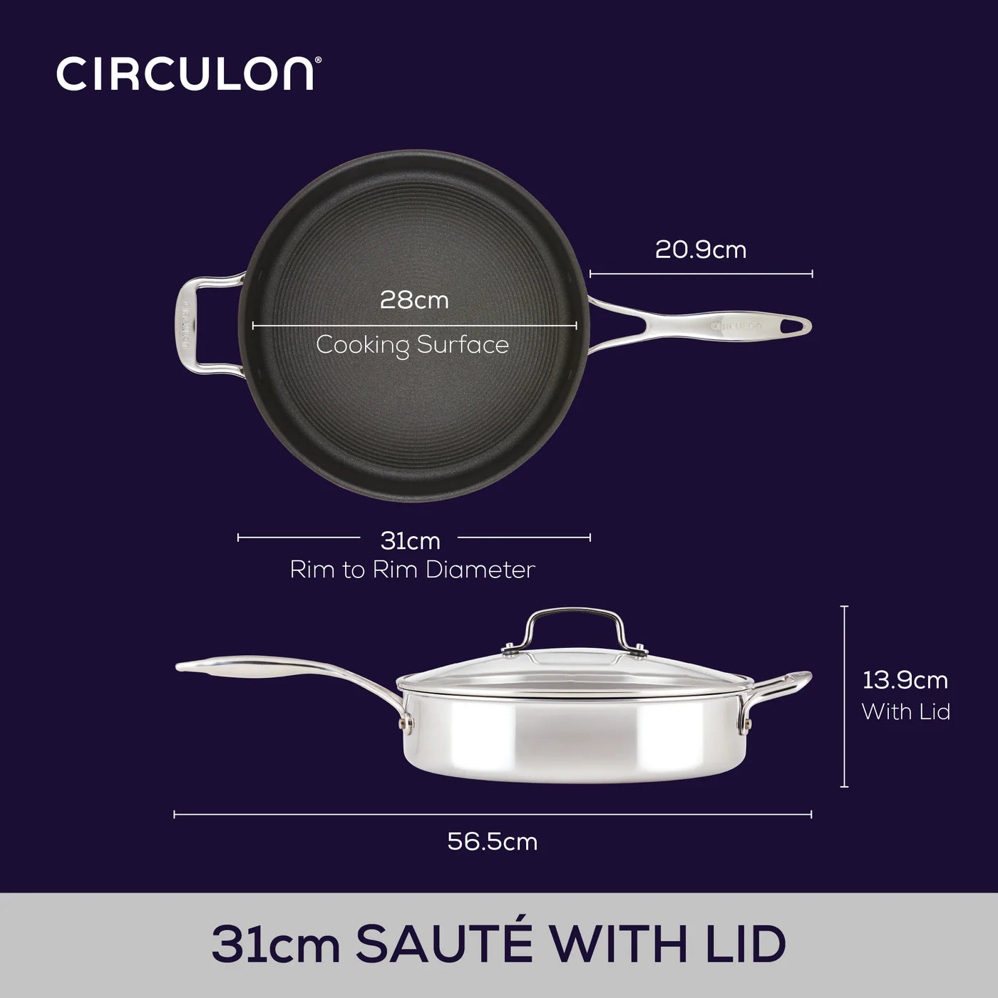 Circulon Clad Series Covered Saute with Helper Handle, 30cm/4.7L