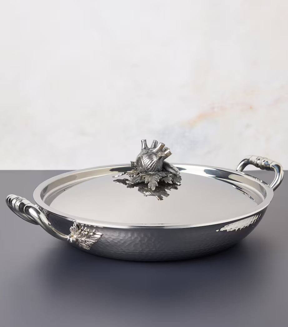 Ruffoni Opus Prima 30cm / 4.5L Covered Bowl Pan – Hammered Stainless Steel with Vegetable Finial