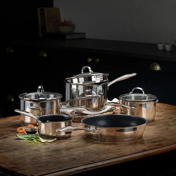 Stellar Profile 7000, 5 Piece Draining Saucepan Set, Non-Stick