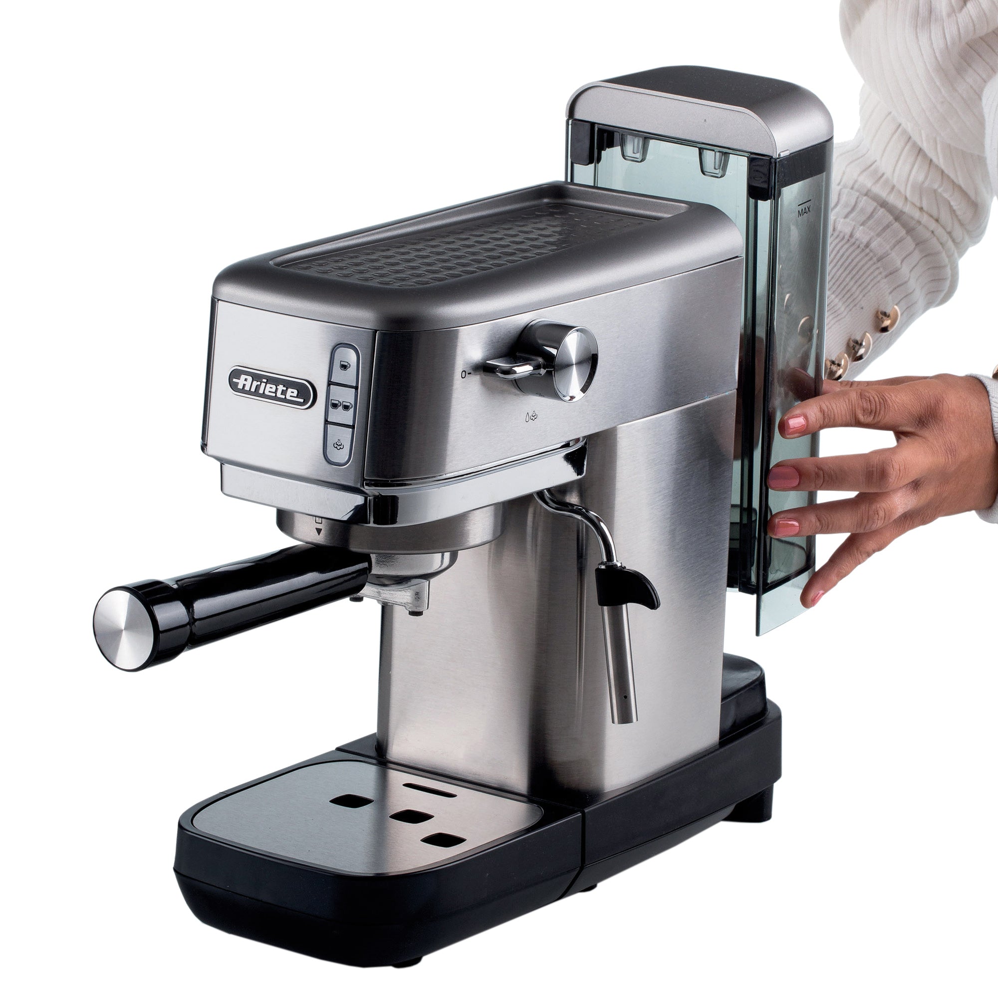 Ariete Metal Slim Espresso Coffee Maker – Brushed Stainless Steel