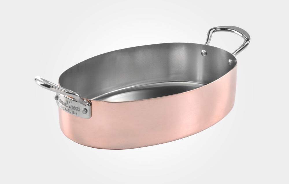 Samuel Groves 30cm Copper clad oval roaster with side handles