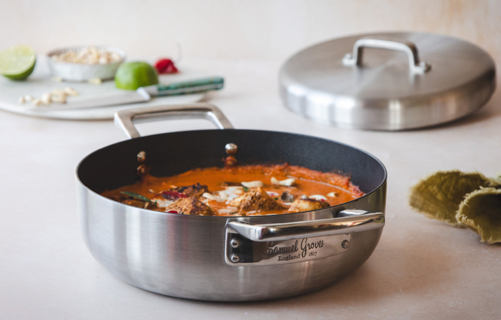 Samuel Groves Urban Stainless Steel Non-Stick Triply Chefs Pan with Domed Lid