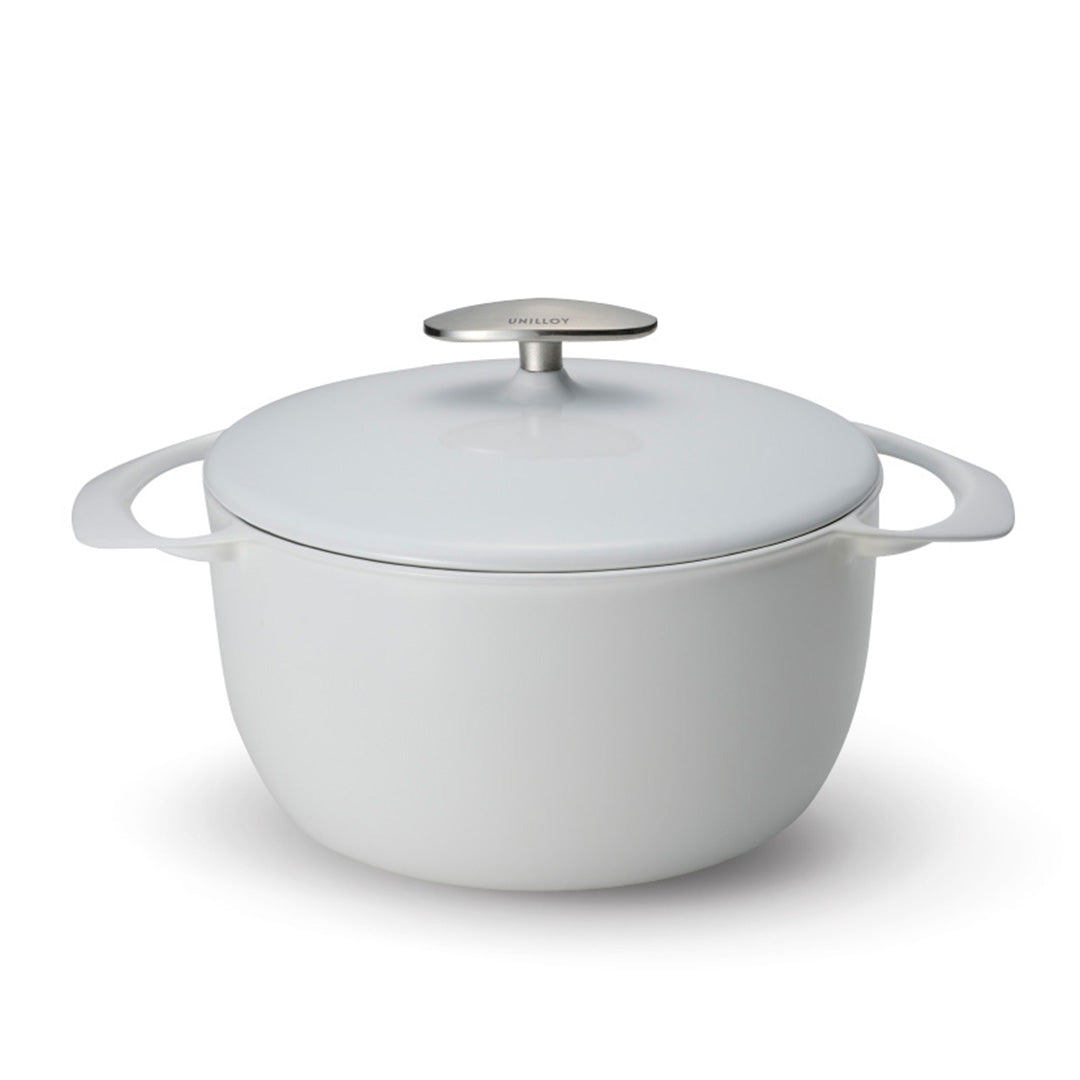Unilloy Lightweight Enamel Cast Iron Casserole – Glossy White – 20cm or 22cm – Made in Japan