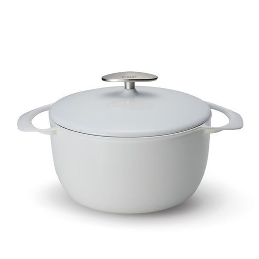 Unilloy Lightweight Enamel Cast Iron Casserole – Glossy White – 20cm or 22cm – Made in Japan