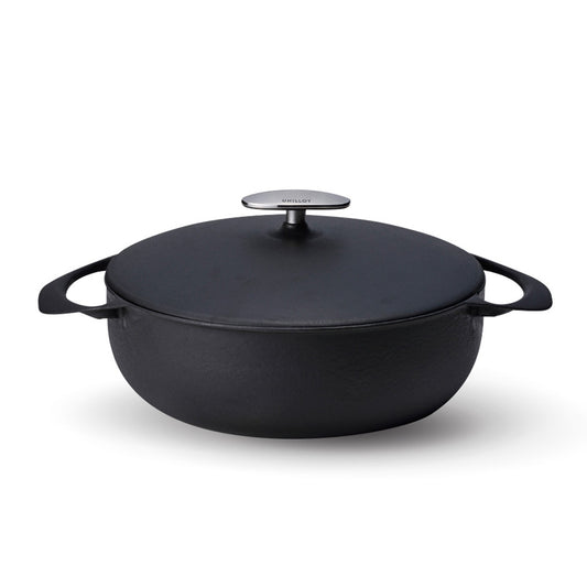 Unilloy Shallow Enamel Cast Iron Casserole – Matte Black – 22cm or 24cm – Lightweight Japanese Craftsmanship