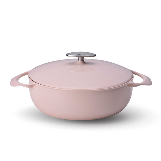 Unilloy Shallow Enamel Cast Iron Casserole – Sakura Pink – 22cm or 24cm – Lightweight Japanese Craftsmanship