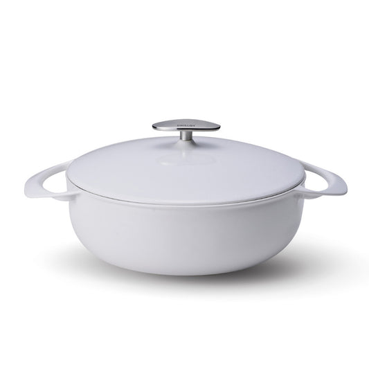 Unilloy Shallow Enamel Cast Iron Casserole – White – 22cm or 24cm – Lightweight Japanese Craftsmanship