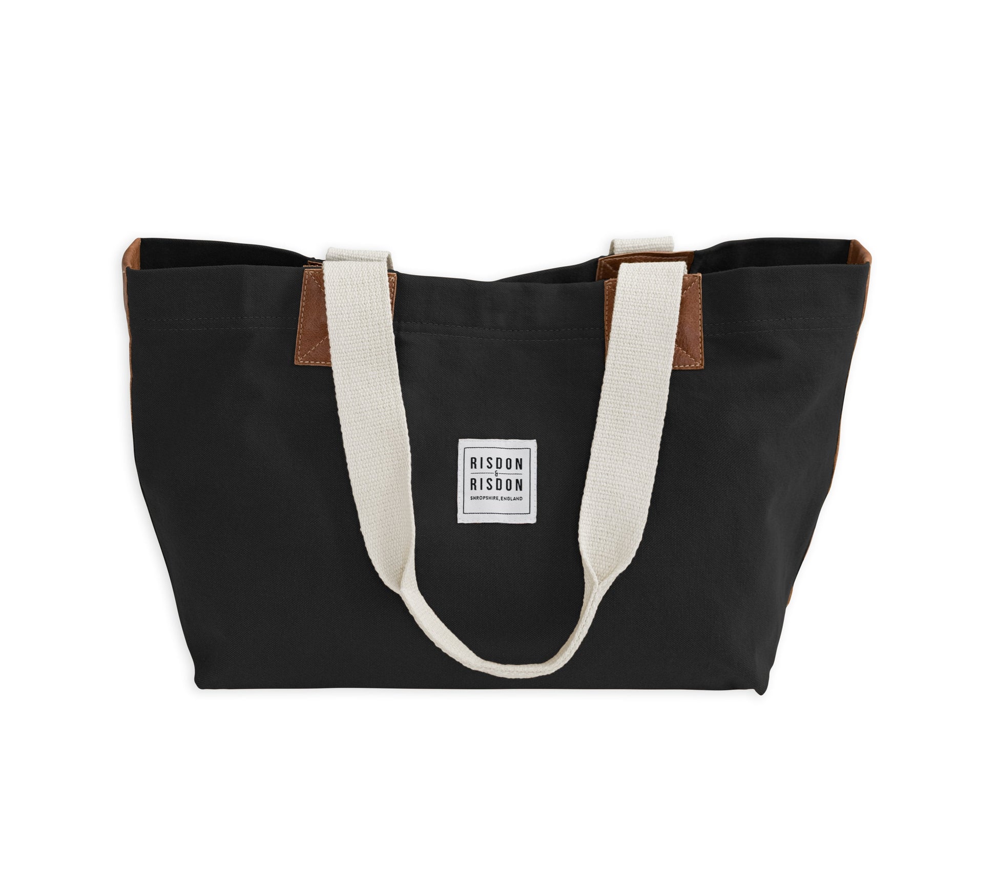 risdon and risdon canvas and leather market bag made in england uk shopper black