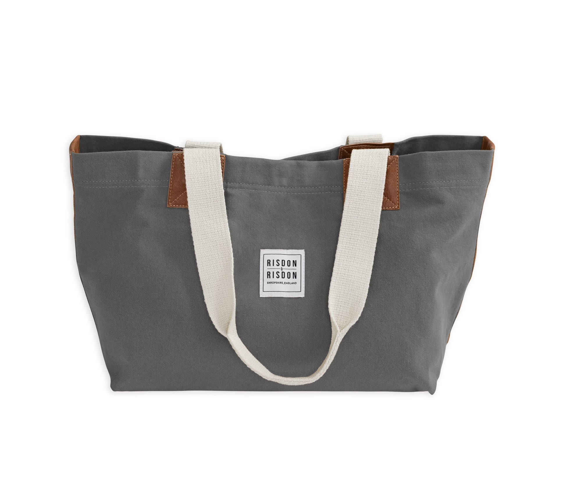 risdon and risdon canvas and leather market bag made in england uk shopper grey