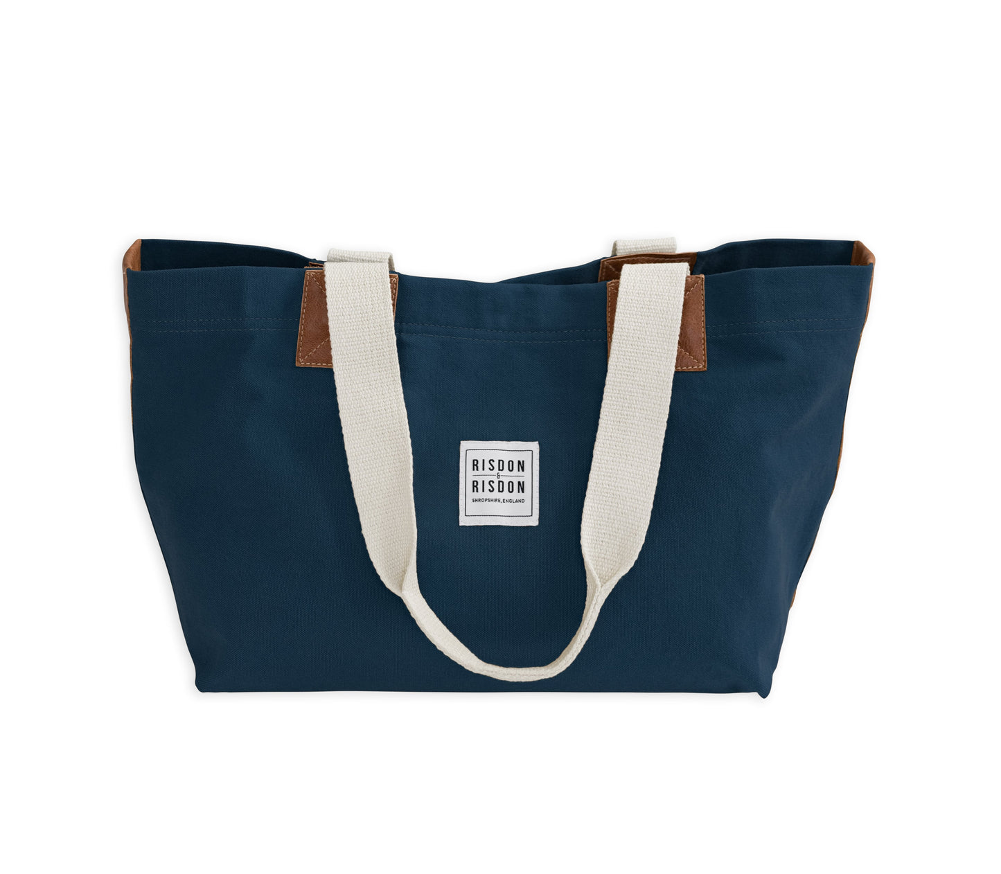 risdon and risdon canvas and leather market bag made in england uk shopper navy