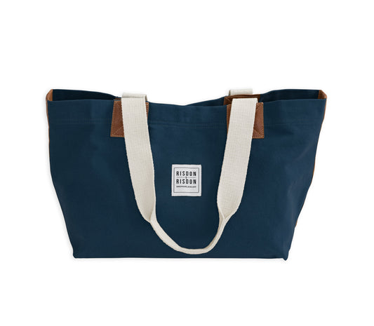 risdon and risdon canvas and leather market bag made in england uk shopper navy