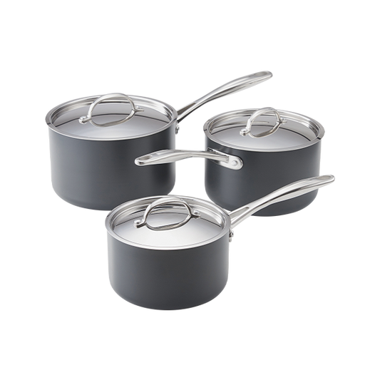 Stellar Hard Anodised, 3 Piece Saucepan Set, Non-Stick