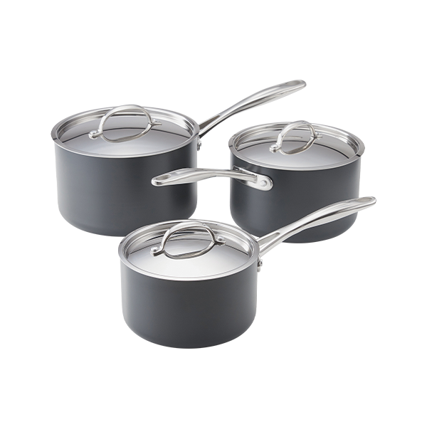 Stellar Hard Anodised, 3 Piece Saucepan Set, Non-Stick